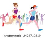 This is an illustration of a female runner being cheered on.