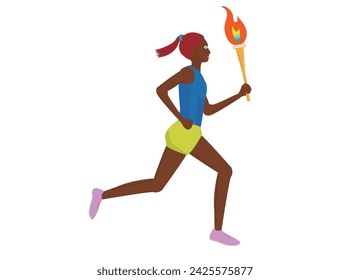 This is an illustration of a female runner running with a torch.