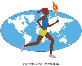 This is an illustration of a female torchbearer at an international sports event.