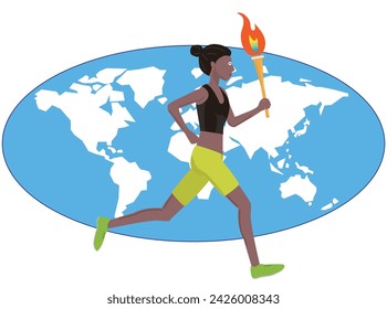 This is an illustration of a female torchbearer at an international sports event.