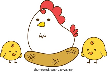This illustration file is a cute characterization of chicken and chick.