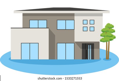 This is an illustration of a flooded house.