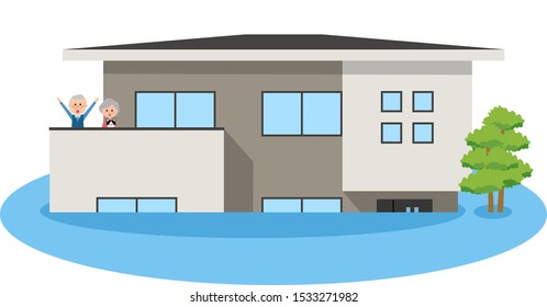 This is an illustration of a flooded house.