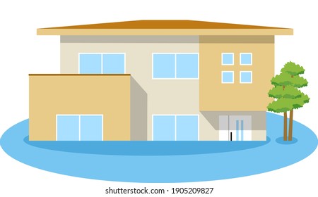 This is an illustration of a flooded house.