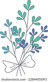 This is an illustration of flowers in a pot with leaves. Hand drawn vector illustration of a branch with flowers and leaves.