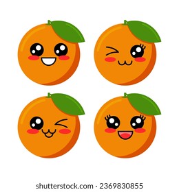 This is an illustration of four cute kawaii oranges that are suitable for use as fruit illustrations for children