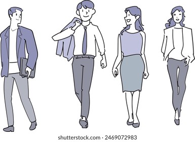 This is an illustration of four men and women walking forward.