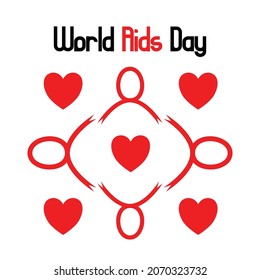 this is an illustration of four red ribbons and lots of love around them for world aids day showing our concern for aids sufferers, to always support and love them