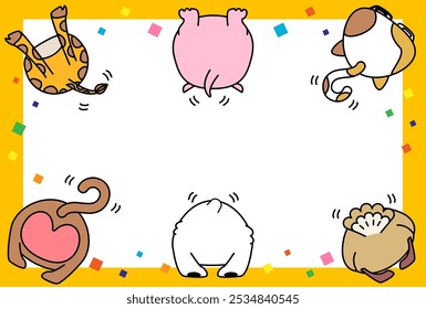 This is an illustration of frame 3A showing cute animals with their butts facing up.