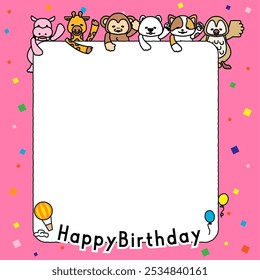 This is an illustration of frame 3C, a message from cute animals celebrating your birthday.