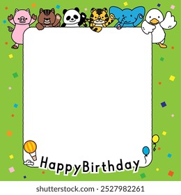 This is an illustration of frame C, a message from cute animals celebrating your birthday.