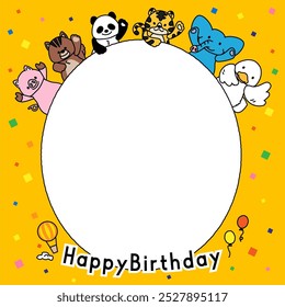 This is an illustration of frame D, a message from cute animals celebrating your birthday.