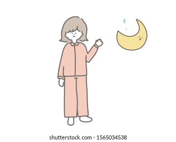 This is an illustration of a girl saying good night before going to bed.
