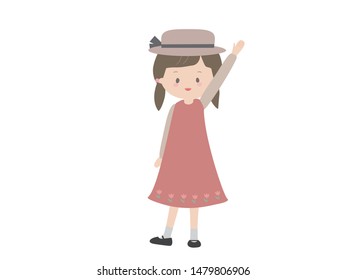 This is an illustration of a girl who goes out in fashionable autumn clothes.