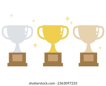 This is an illustration of gold, silver, and bronze trophies.