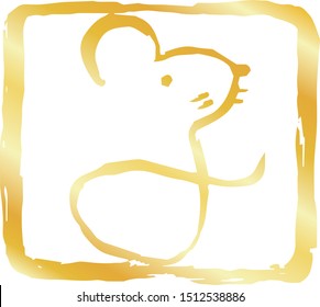 This is a illustration of Gold Square stamp of Kanji meaning Japanese zodiac rat outline