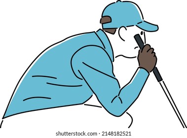 Dies ist eine Illustration eines Golfers, der eine Linie mit einem Putter liest, bevor er platziert wird.