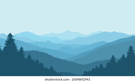 This illustration of The Great Smoky Mountains showcases the majestic beauty of the mountain range, captured in vibrant layers of blue and green.