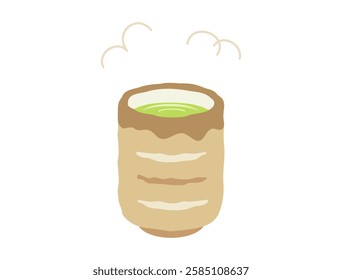 This is an illustration of green tea in a Japanese-style teacup.