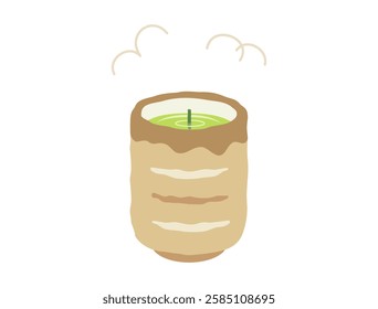 This is an illustration of green tea in a Japanese-style teacup.In Japan, it is said that it is auspicious when the tea leaves stand up.