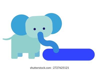Esta é uma ilustração para orientação e explicação, na qual um personagem de elefante aponta para um longo botão ou espaço de texto.