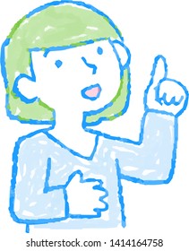 This is an illustration of Illustration of hand drawn cute woman pointing sideways.