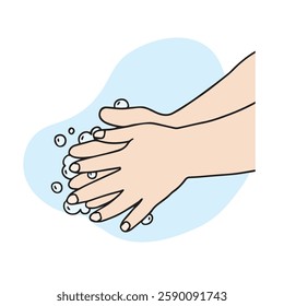 This is an illustration of a hand gesture where you wash your hands cleanly with your hands clasped. A vector element drawn by hand.