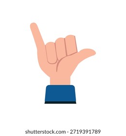 Esta es una ilustración de una mano haciendo un gesto popular, a menudo utilizado para expresar una actitud positiva o rebelde. La mano se representa con una manga azul y un fondo blanco, creando un efecto visual limpio y simple. La Imagen puede ser usada en varios contextos, como en Diseño gráfico, publicidad, o como un símbolo en comunicación digital.