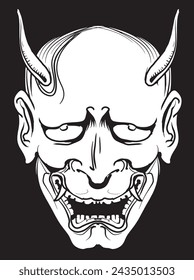This is an illustration of a Hannya mask on a black background.