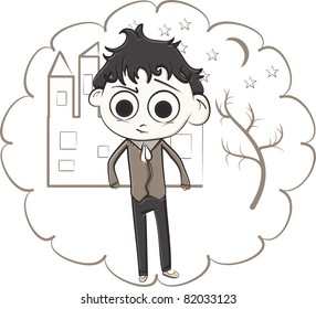 this is illustration of happy boy waving