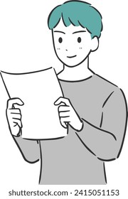 This is an illustration of a happy man holding a piece of paper.