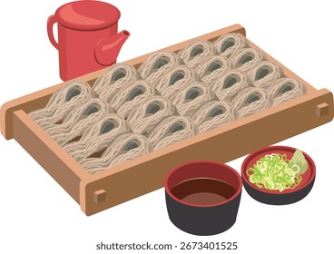 This is an illustration of Hegi Soba, which originated in Niigata Prefecture, Japan.