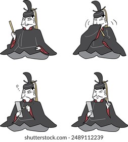 This is an illustration of a Heian aristocratic man sitting in seiza pose.