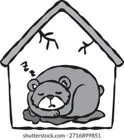 Esta é uma ilustração de um urso hibernando. Às vezes, usam casas vazias como seus ninhos.