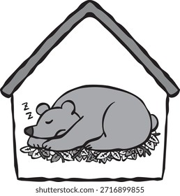 Esta é uma ilustração de um urso hibernando. Às vezes, usam casas vazias como seus ninhos.