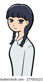 This is an illustration of a high school girl staring at me. This version is colored. You can change the color with adobe illustrator.