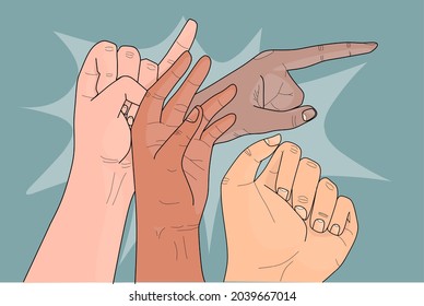 This is an illustration of holding hands, pointing and little finger meaning a promise in vector form.