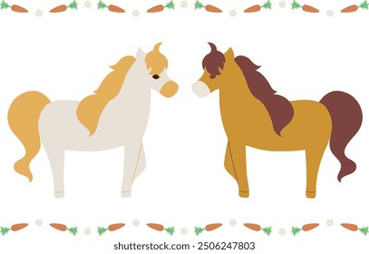 This is an illustration of a horse (white horse) and a line of carrots.