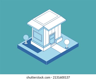 Esta es una ilustración de un vector isométrico con temática de albergue