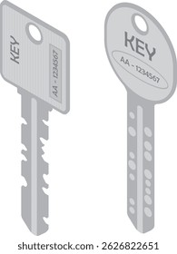 This is an illustration of a house key.　Isometric