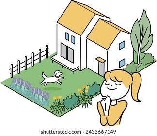 This is an illustration of a house in the suburbs where you can do stylish gardening.