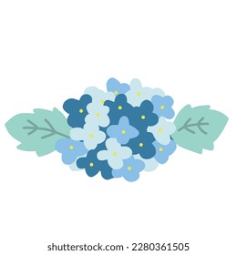 This is an illustration of a hydrangea in cold blue and light blue. Each flower is hand-drawn, so it is intricate for its simple appearance.