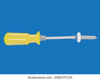 This is an illustration of an icon of tightening a screw with a screwdriver.