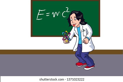 This illustration illustrates the a young genius in the classroom in funny way.