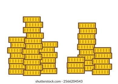 This is an illustration of an image of coins piled up in a messy manner. A simple and cute illustration for student teaching materials.