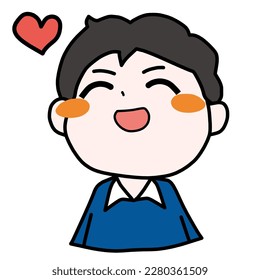 This is an illustration of an image of a happy man. The color of the shirt and the eyebrows are masculine, but it could also be used as a woman.