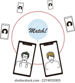 This is an illustration of an image matched on a matching app (same-sex).