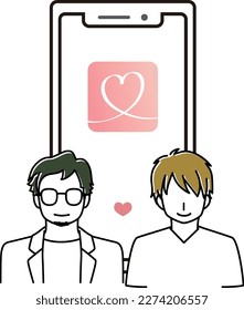 This is an illustration of an image matched on a matching app (same-sex).