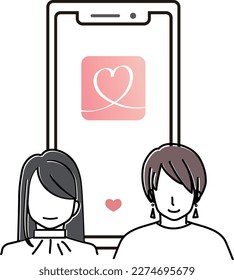 This is an illustration of an image matched on a matching app (same-sex).