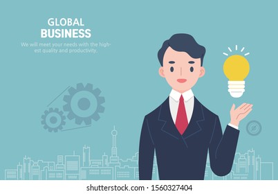 This is an illustration image that can be used for business operations. businessman with lightbulb. 